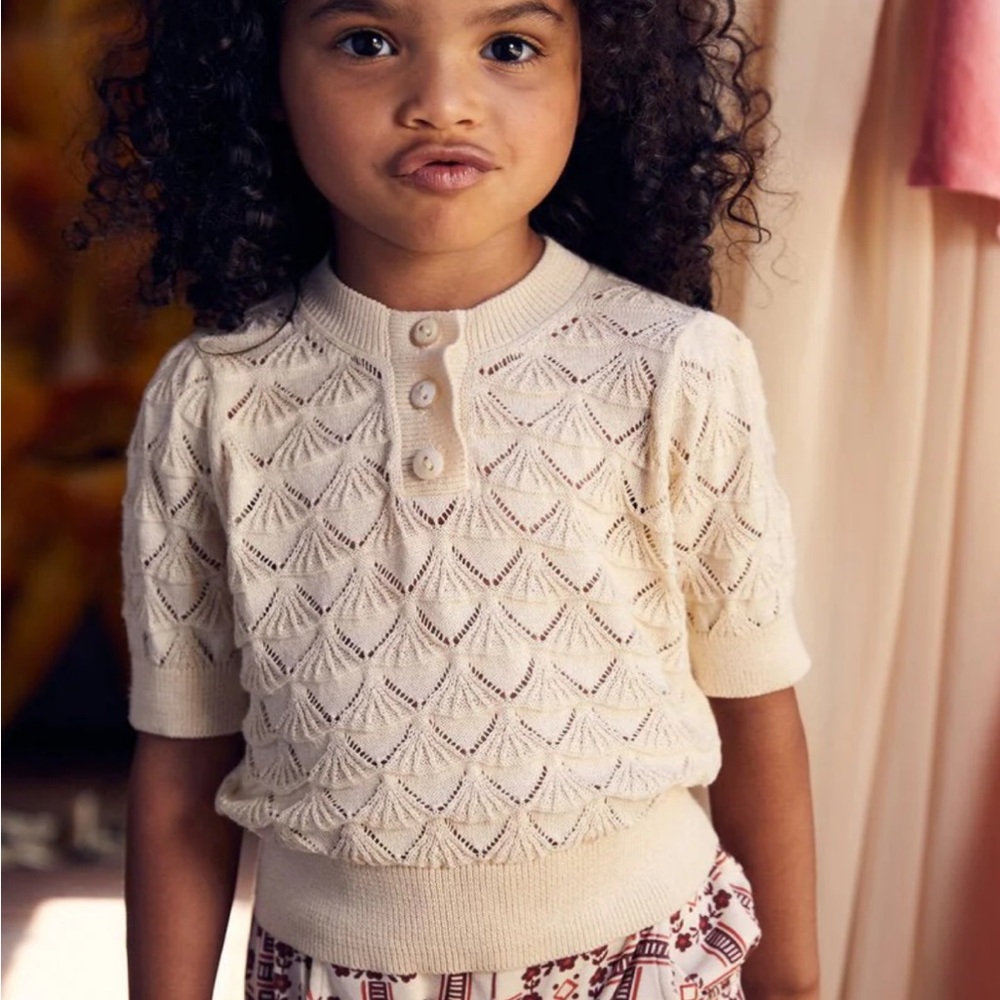 Misha & Puff | Shell Pattern Cream Knit Top (3/4 yrs) 100% Pima Cotton